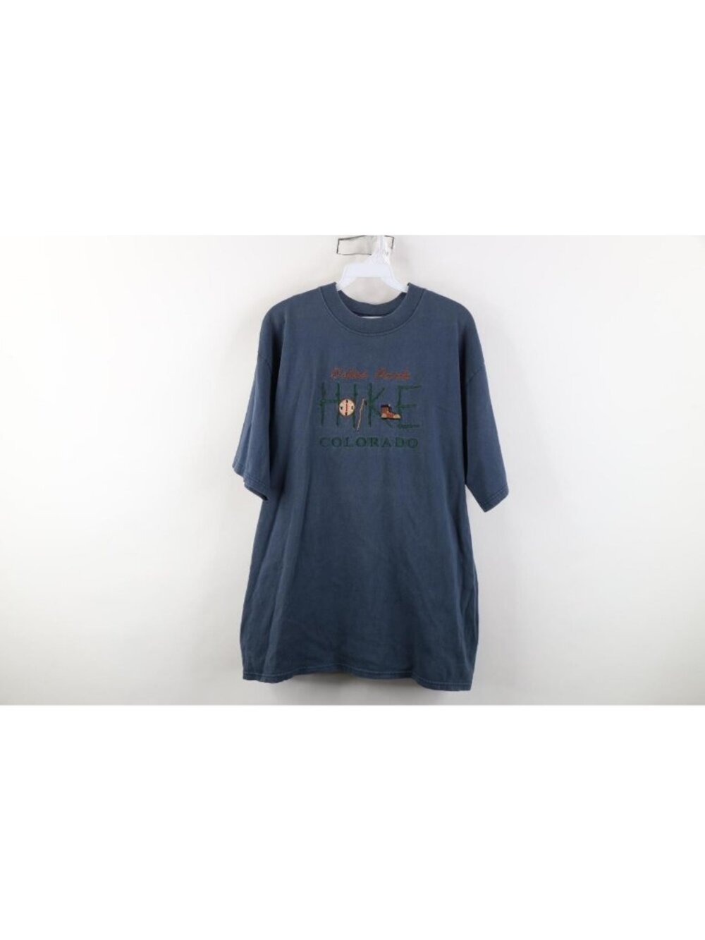 Vintage 90s Streetwear Mens Large Faded Estes Park Colorado Hike T-Shirt Blue